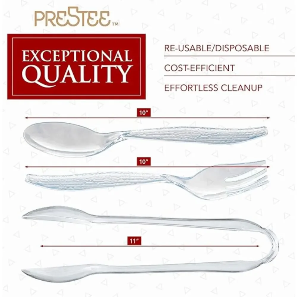 15 Pack Transparent Plastic Disposable Serving Utensils Set-Spoons, Tongs, Forks